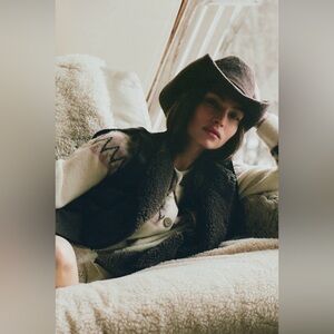 By Anthropologie Stitched Sherpa Fleece Vest Brown XS